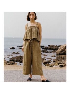 Ozma Petra Linen Pant Grass Paperbag Wide Leg Small EUC